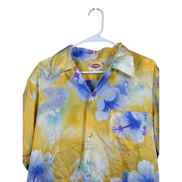 Vintage Pomare Hawaii Aloha Shirt Men’s M Yellow Blue Hibiscus Floral - Picture 2 of 9